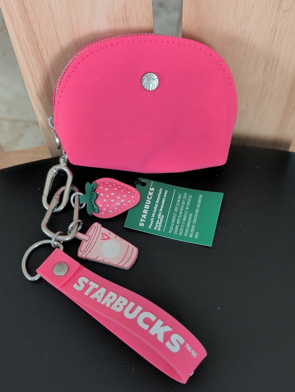 Starbucks Pink Strawberry Pouch Wristlet Keychain NWT